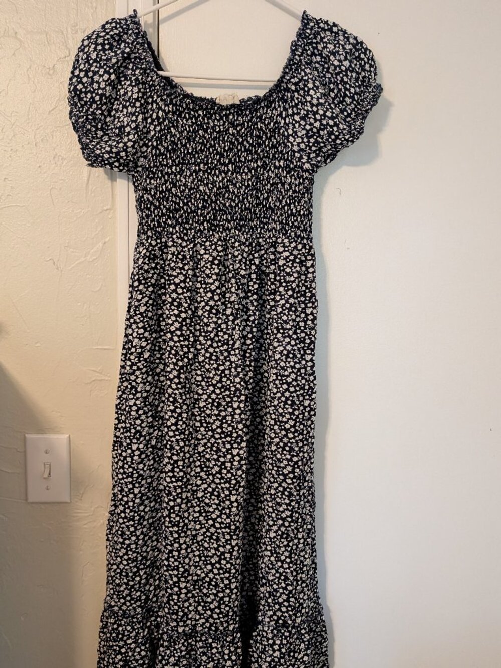 Navy blue floral midi dress